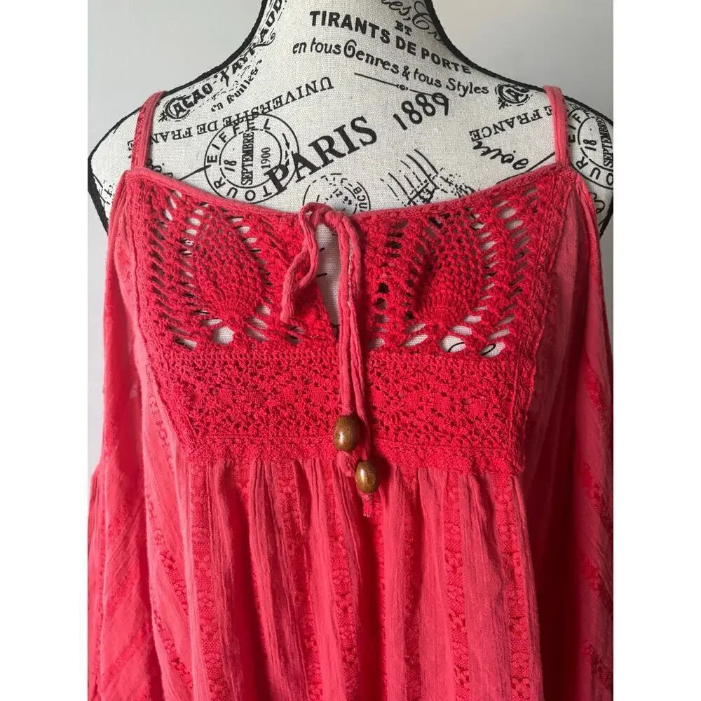 Free People Boho Coral Beaded Crochet Dress
